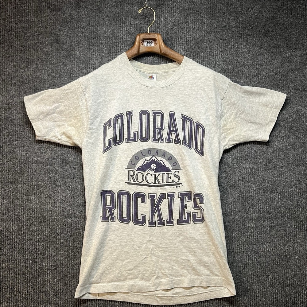 Vintage Logo 7 Colorado Rockies T Shirt Mens Large Gray 90s‎ Baseball MLB